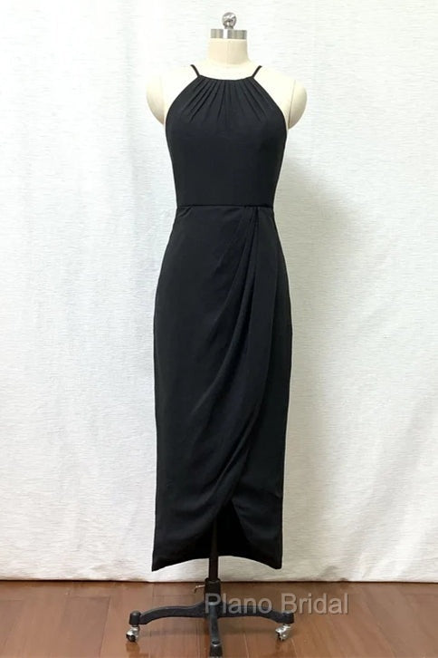 Black High Neck Sheath Chiffon Bridesmaid Dresses