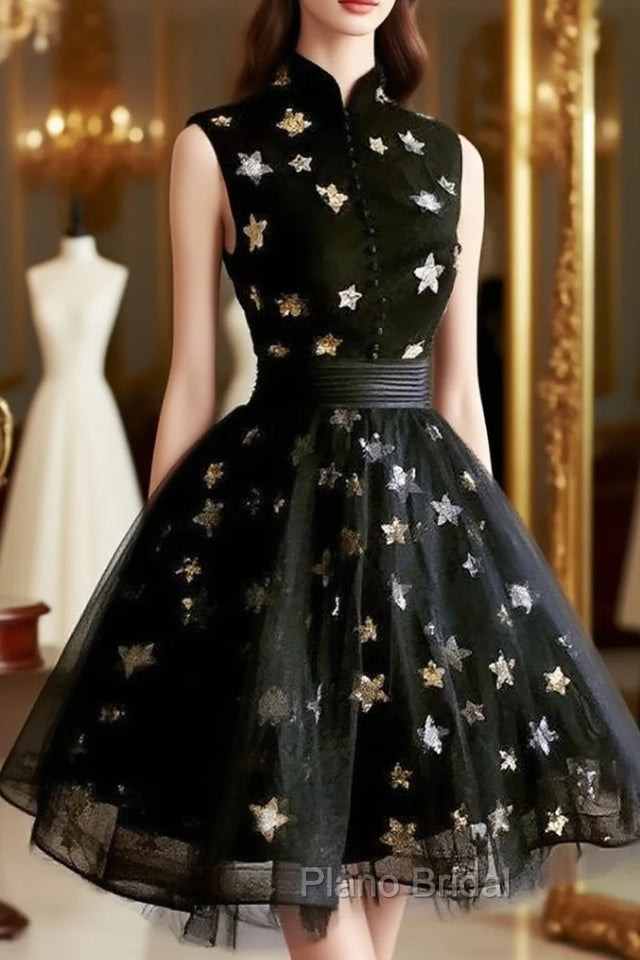 Black High Neckline Short Tulle Formal Prom Dresses Black Homecoming Dresses Formal Dresses Formal Prom Dresses shops Main image