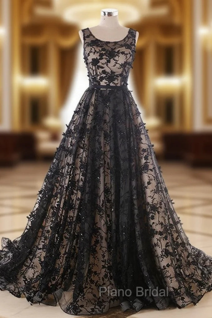 Black Lace Appliques Tulle Backless Wedding Dresses Main image