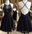 Black Lace Beaded Short Formal Prom Dresses, Cute Black Homecoming Dresses