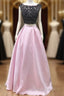 Black Lace Beaded Two Piece Satin Formal Prom Dresses