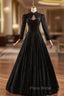 Black Lace Long Sleeve Backless Formal Prom Dresses