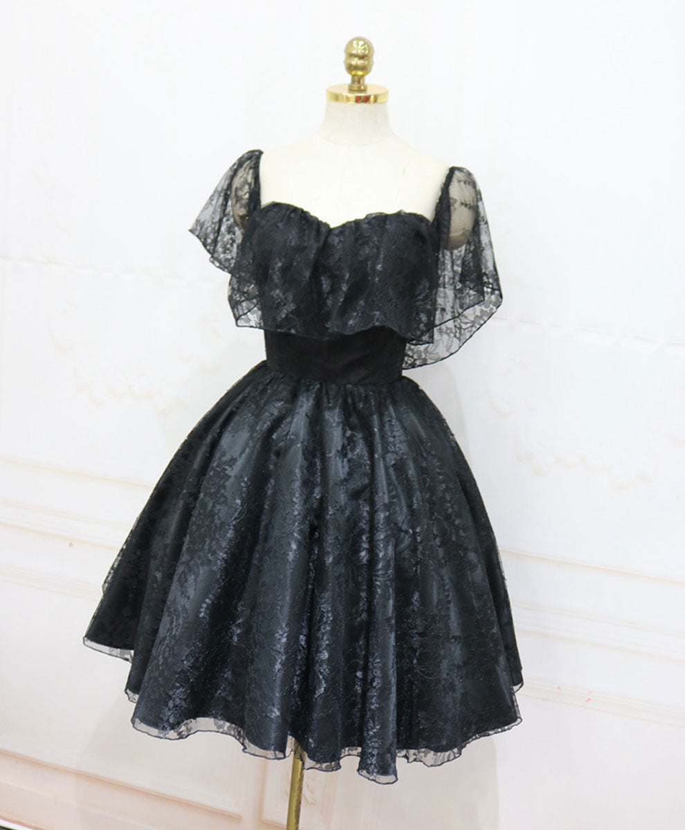 Black Lace Off Shoulder Homecoming Dresses, Black Short Formal Prom Dresses