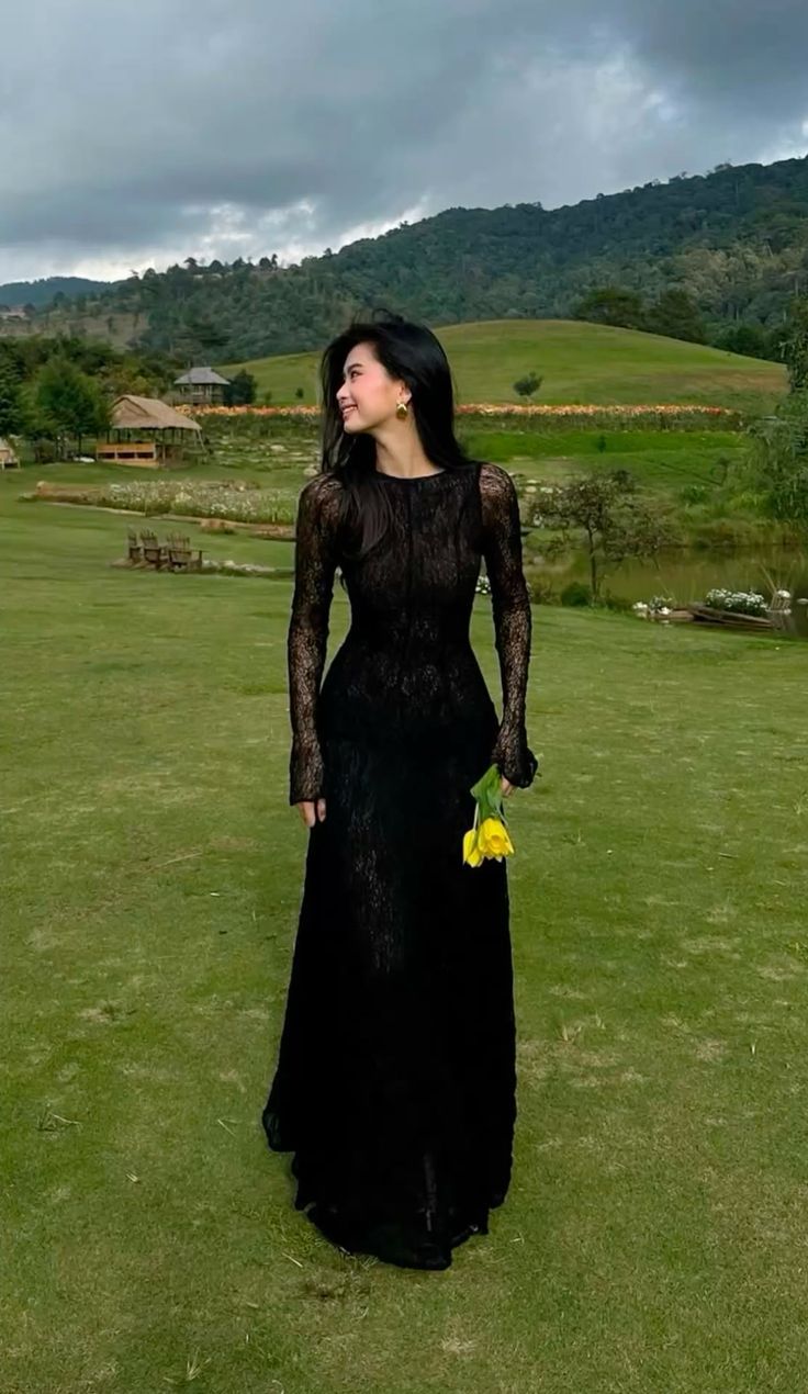 Black Lace Sexy A Line Long Sleeve Formal Evening Dresses Formal Prom Dresses Formal Gown