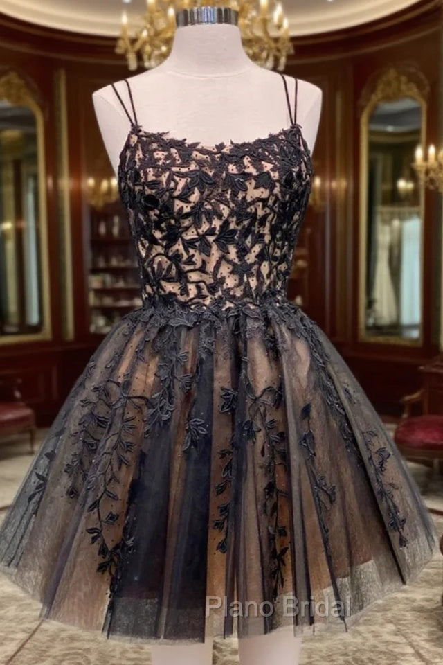 Black Lace Short Formal Prom Dresses, Cute A-Line Homecoming Party Dresses Main image
