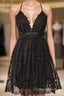 Black Lace Straps A-Line Short Party Dresses Lace Homecoming Dresses