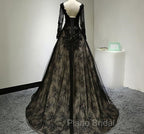 Black Long Sleeves Lace Formal Prom Dresses, Black Evening Gown