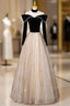 Black Long Sleeves Velvet ane Tulle Long Party Derss, Black Off Shoulder Formal Prom Dresses
