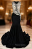 Black Mermaid Appliques Beading Formal Prom Dresses