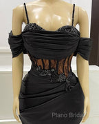 Black Mermaid Corset Formal Prom Dresses Appliques Beaded
