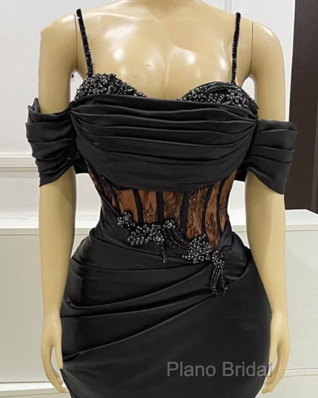 Black Mermaid Corset Formal Prom Dresses Appliques Beaded