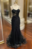 Black Mermaid Lace Long Formal Prom Dresses, Black Lace Evening Dresses