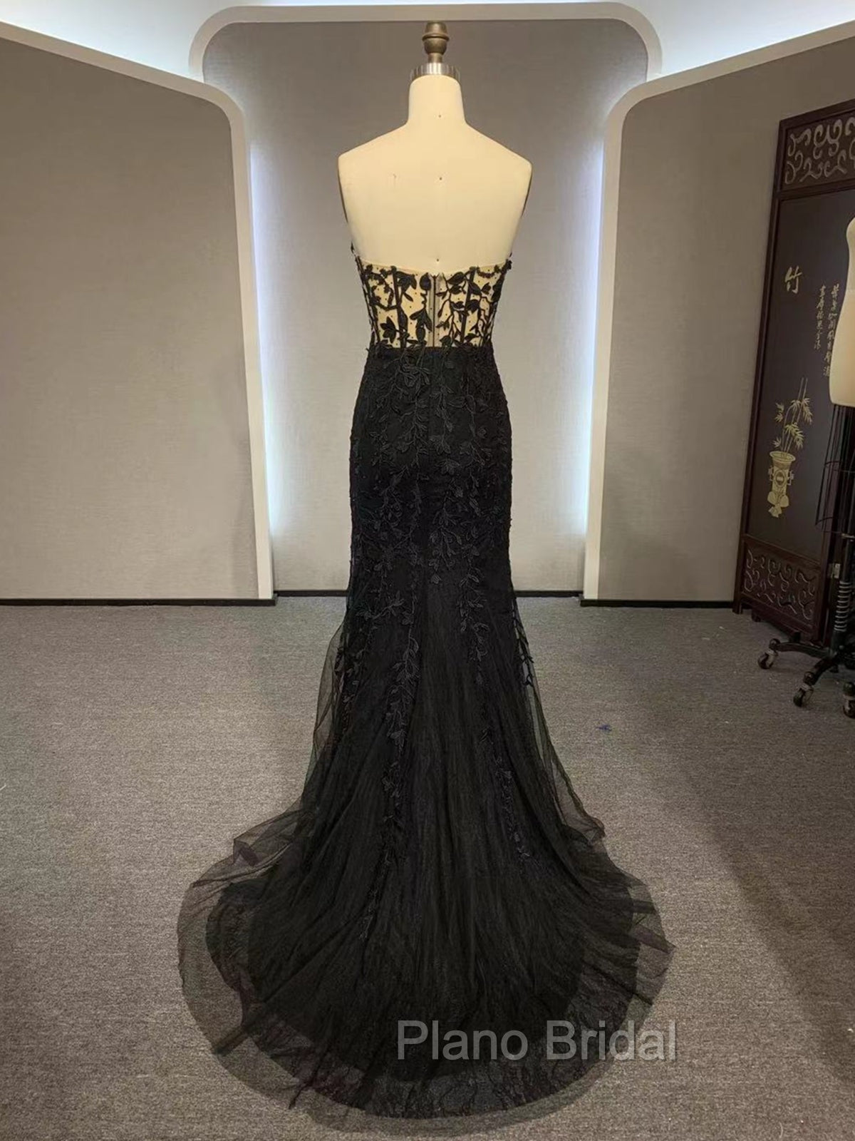Black Mermaid Lace Formal Prom Dresses, Black Mermaid Lace Formal Evening Dresses