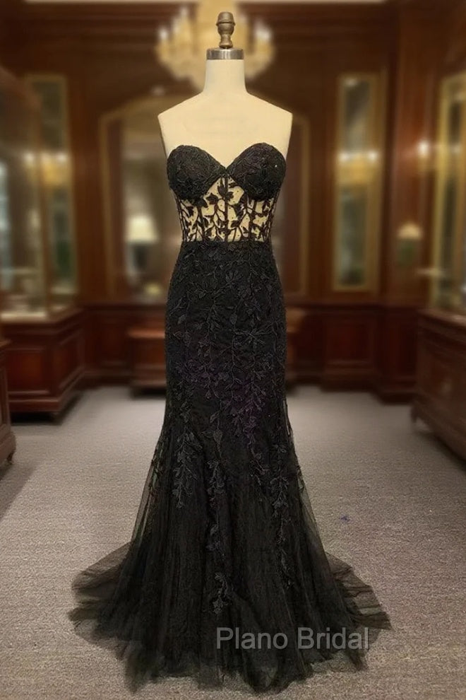 Black Mermaid Lace Formal Prom Dresses, Black Mermaid Lace Formal Evening Dresses Main image