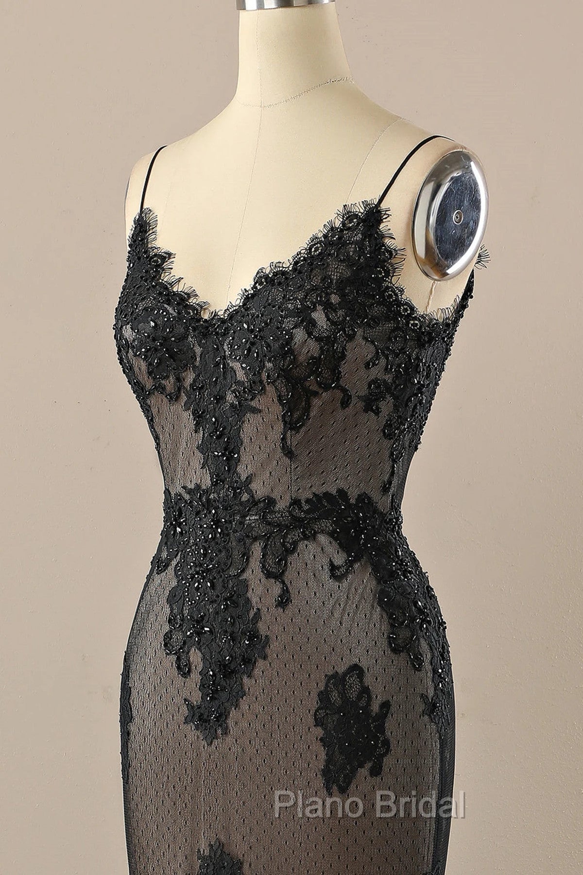 Black Mermaid Lace Straps Evening Dresses Party Dresses, Black Long Formal Prom Dresses