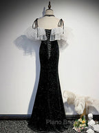 Black Mermaid Long Formal Dresses Party Dresses, Off Shoulder Black Evening Dresses