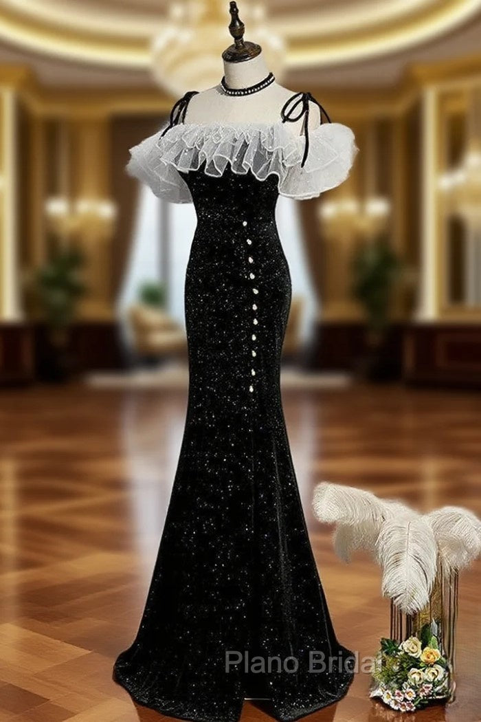 Black Mermaid Long Formal Dresses Party Dresses, Off Shoulder Black Evening Dresses Main image