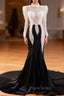 Black Mermaid Long Sleeve Pearls Formal Prom Dresses