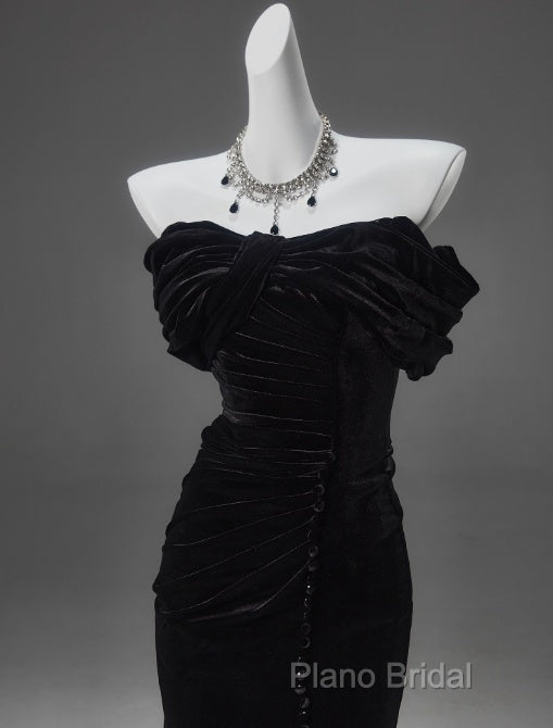 Black Mermaid Off-The-Shoulder Velvet Long Formal Prom Dresses, Elegant Quinceanera Dresses