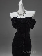 Black Mermaid Off-The-Shoulder Velvet Long Formal Prom Dresses, Elegant Quinceanera Dresses