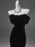 Black Mermaid Off-The-Shoulder Velvet Long Formal Prom Dresses, Elegant Formal Evening Dresses