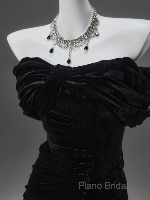 Black Mermaid Off-The-Shoulder Velvet Long Formal Prom Dresses, Elegant Quinceanera Dresses