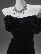 Black Mermaid Off-The-Shoulder Velvet Long Formal Prom Dresses, Elegant Formal Evening Dresses
