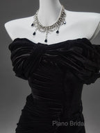 Black Mermaid Off-The-Shoulder Velvet Long Formal Prom Dresses, Elegant Quinceanera Dresses