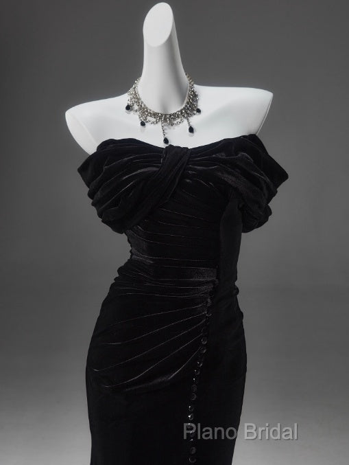 Black Mermaid Off-The-Shoulder Velvet Long Formal Prom Dresses, Elegant Quinceanera Dresses