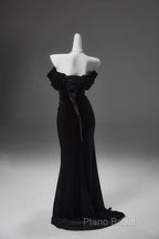 Black Mermaid Off-The-Shoulder Velvet Long Formal Prom Dresses, Elegant Quinceanera Dresses