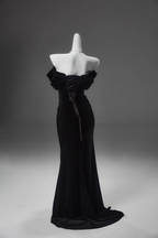 Black Mermaid Off-The-Shoulder Velvet Long Formal Prom Dresses, Elegant Formal Evening Dresses