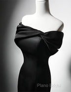 Black Mermaid Satin Off Shoulder Formal Dresses, Black Satin Formal Prom Dresses