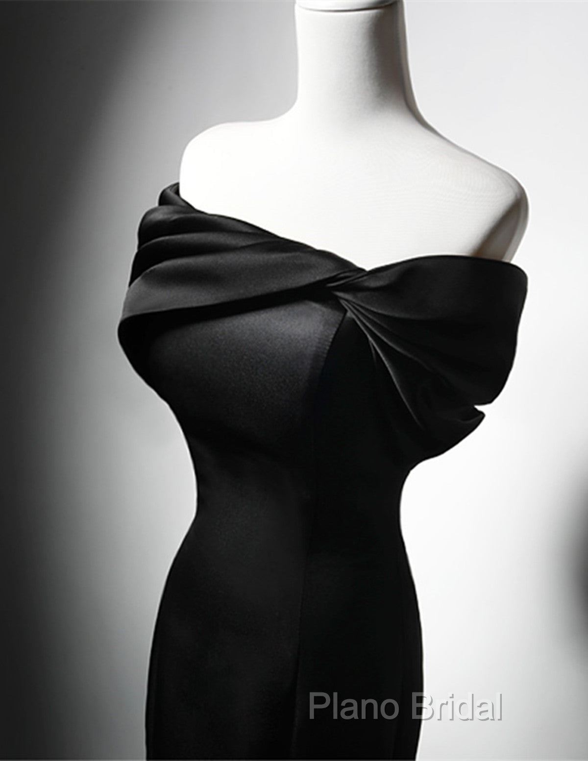 Black Mermaid Satin Off Shoulder Formal Dresses, Black Satin Formal Prom Dresses Secondary image