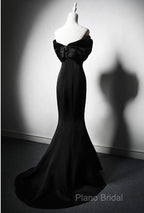 Black Mermaid Satin Off Shoulder Formal Dresses, Black Satin Formal Prom Dresses