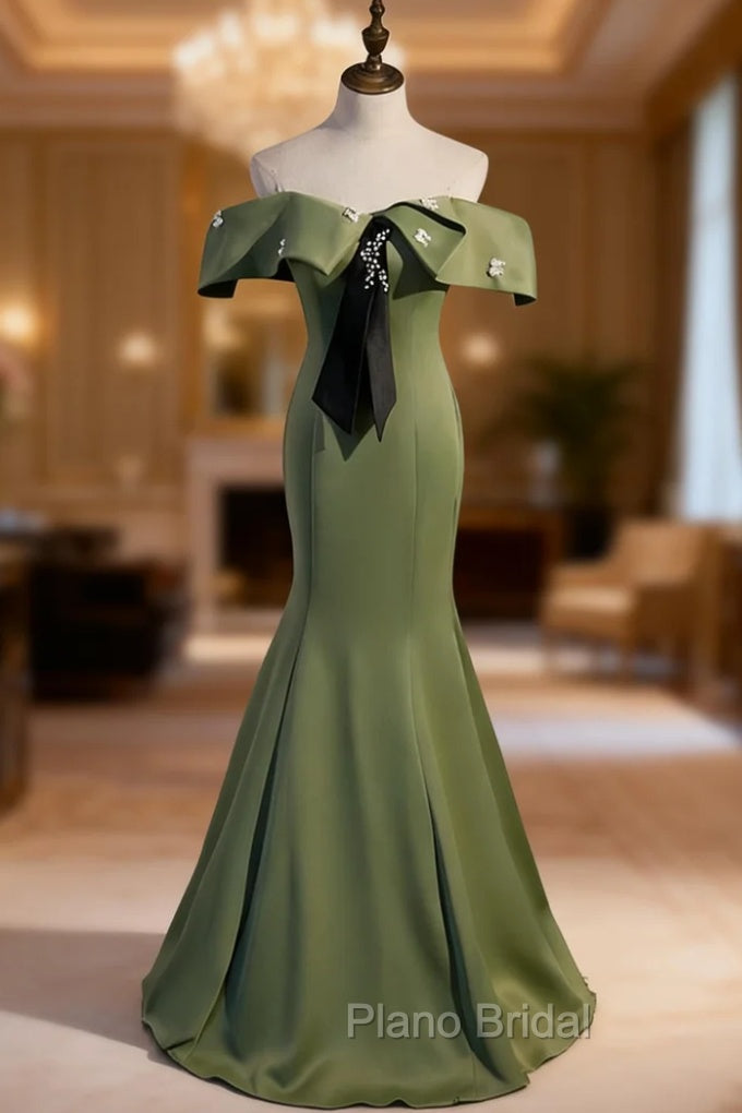 Black Mermaid Satin Off the Shoulder Formal Prom Dresses Main image