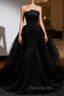 Black Mermaid Satin Tulle Strapless Formal Prom Dresses