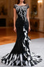 Black Mermaid Sequins Cap Sleeve Feather Formal Prom Dresses