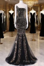 Black Mermaid Sequins Long Formal Prom Dresses, Black Formal Dresses Party Dresses