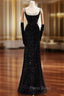 Black Mermaid Straps Sequins Formal Prom Dresses