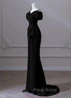 Black Mermaid Sweetheart Off Shoulder Formal Prom Dresses, Black Satin Evening Dresses