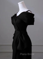 Black Mermaid Sweetheart Off Shoulder Formal Prom Dresses, Black Satin Evening Dresses