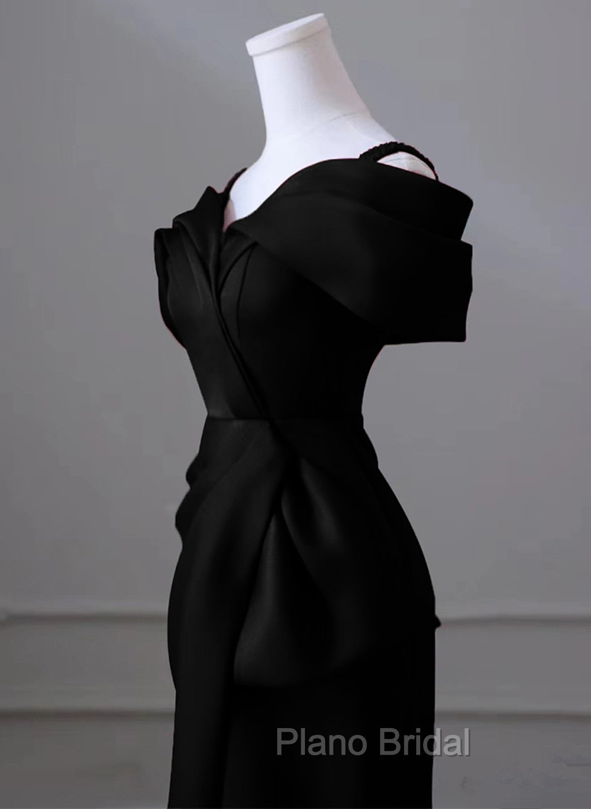 Black Mermaid Sweetheart Off Shoulder Formal Prom Dresses, Black Satin Evening Dresses