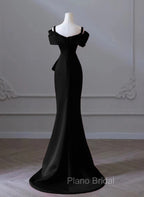 Black Mermaid Sweetheart Off Shoulder Formal Prom Dresses, Black Satin Evening Dresses