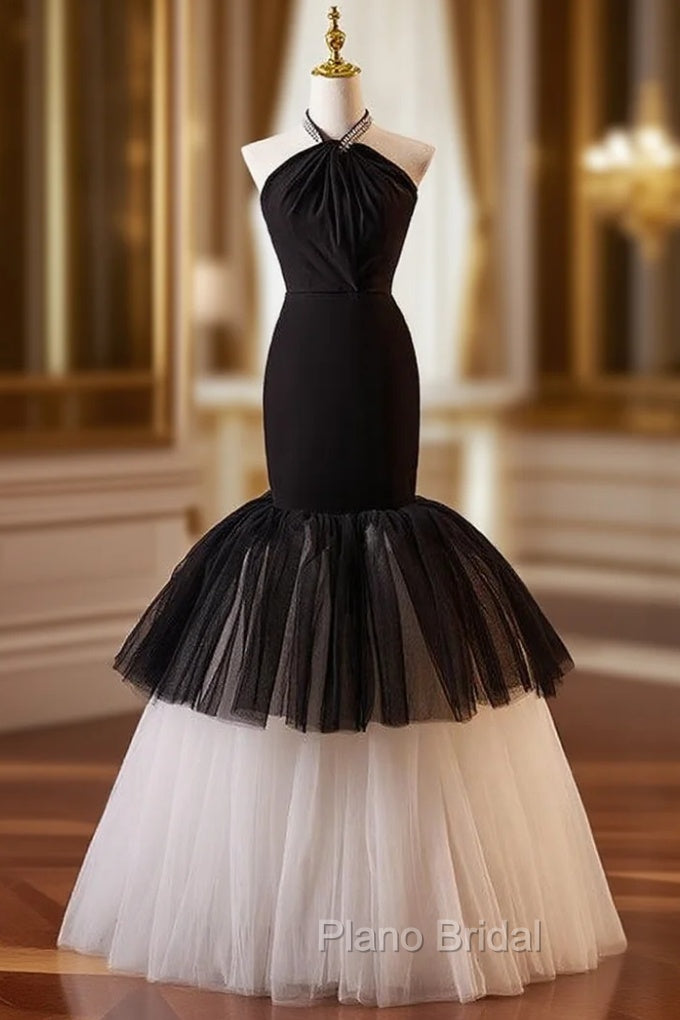 Black Mermaid Tulle Halter Formal Prom Dresses Main image