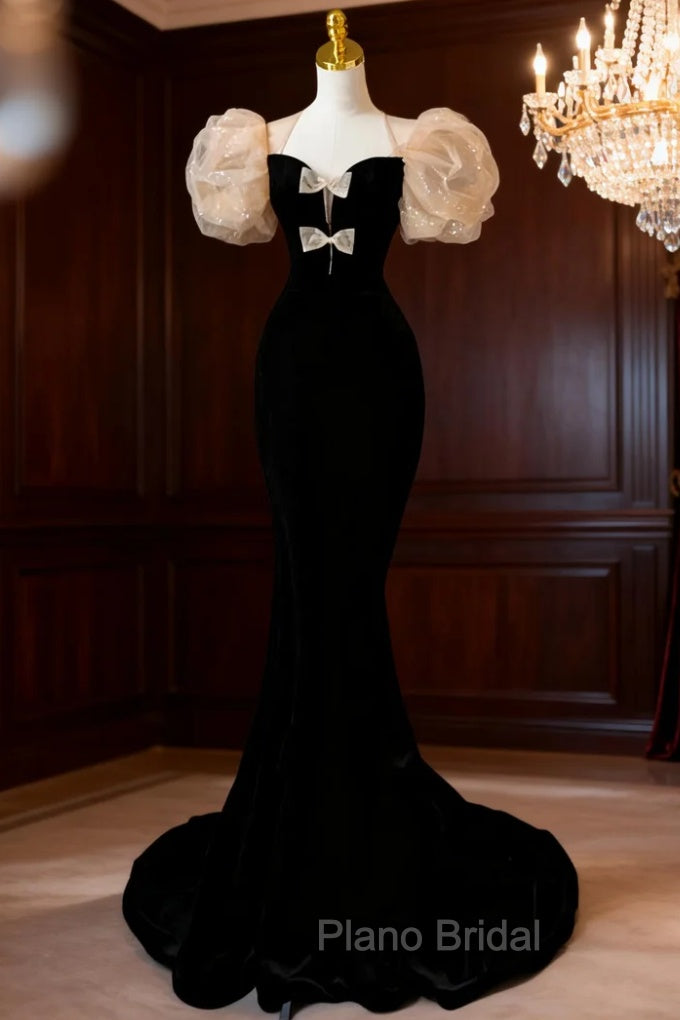 Black Mermaid Velvet Long Sleeve Formal Prom Dresses