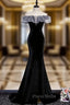 Black Mermaid Velvet Off the Shoulder Formal Prom Dresses