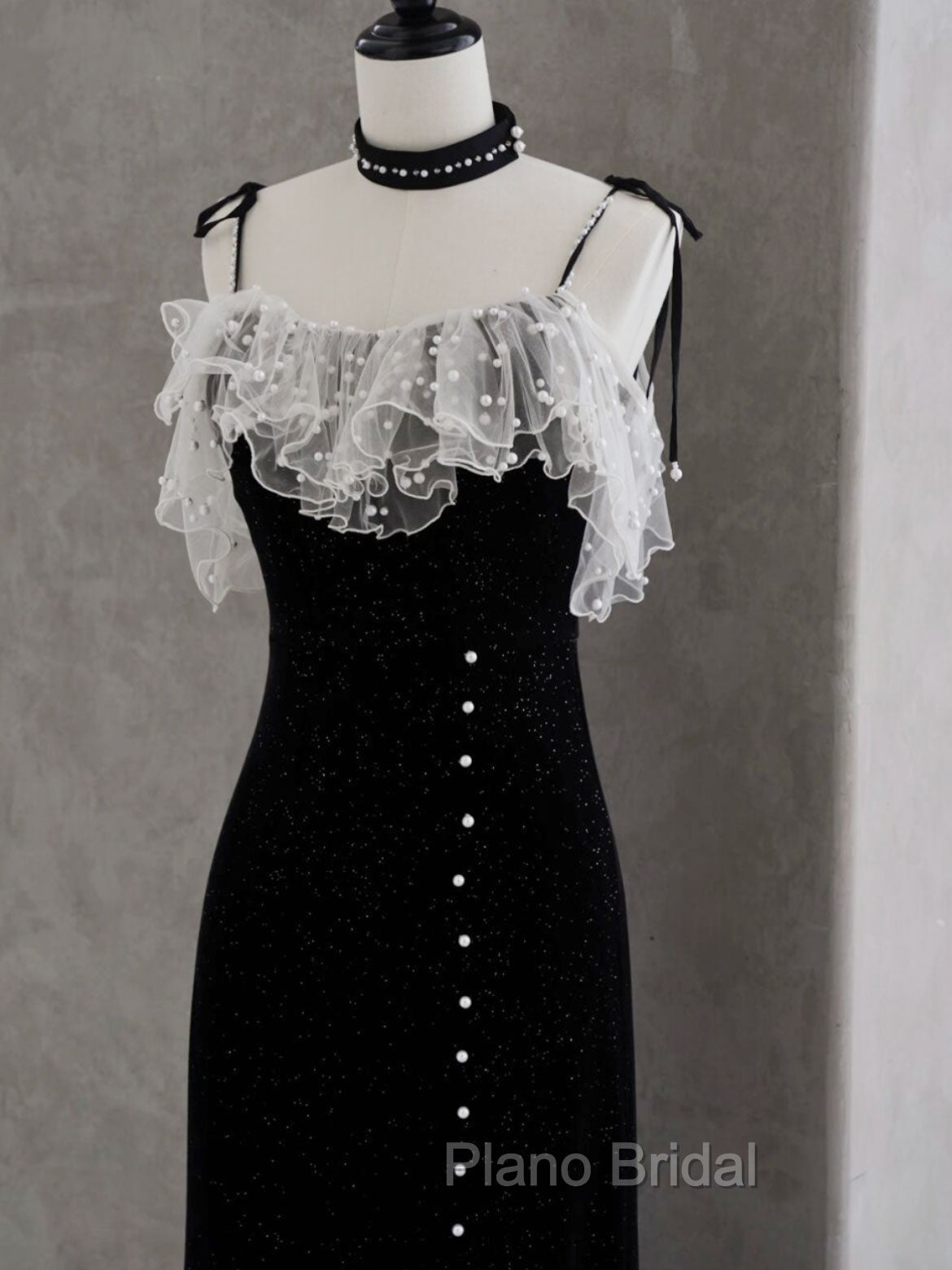 Black Mermaid Velvet Short Formal Prom Dresses, Black Short Evening Dresses Secondary image