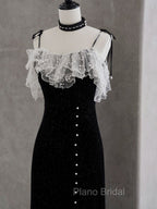Black Mermaid Velvet Short Formal Prom Dresses, Black Short Evening Dresses