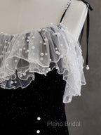 Black Mermaid Velvet Short Formal Prom Dresses, Black Short Evening Dresses