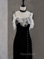 Black Mermaid Velvet Short Formal Prom Dresses, Black Short Evening Dresses